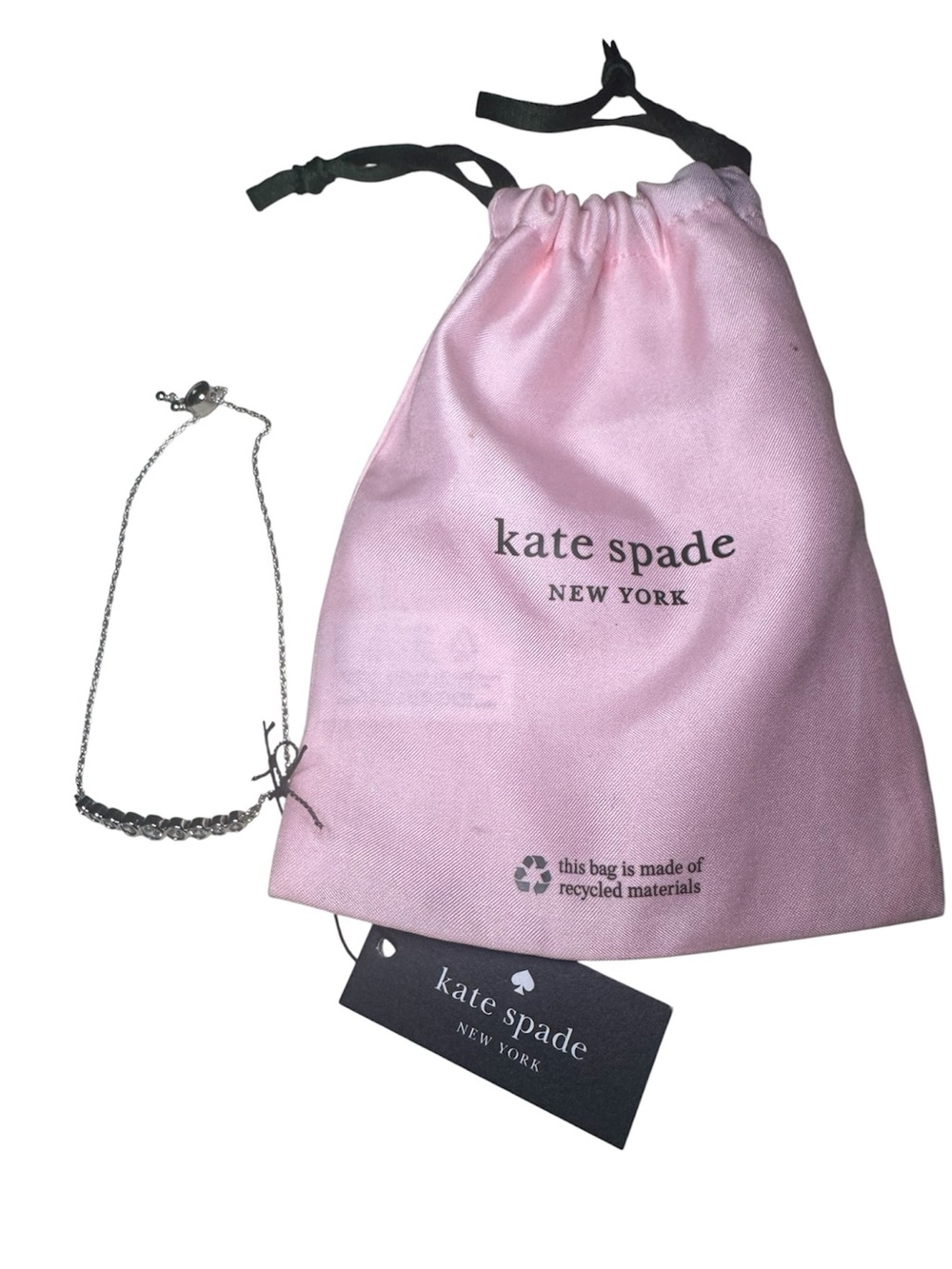 Kate Spade Silver Adjustable Bracelet w/ 9 Crystals and Dustbag Brand New